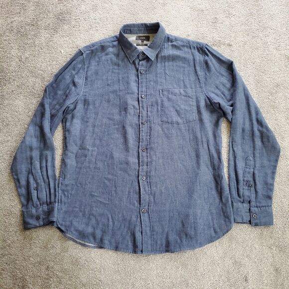 Vince Shirt Mens Large Blue Button Up Lightweight Chambray Double Face - Picture 1 of 12